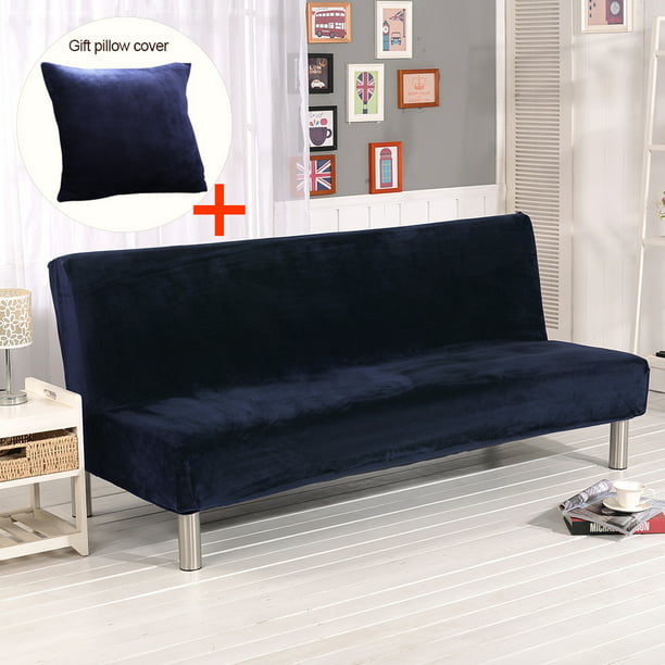 Armless Sofa Bed Covers Stretch Slipcover Velvet Folding Couch Futon Protector